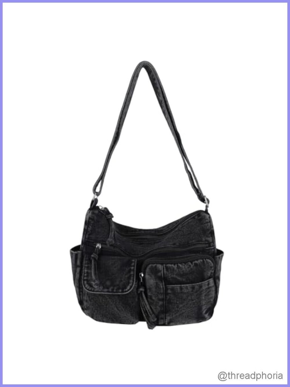 Washed Denim Crossbody Bag Multi Pocket Hobo Shoulder Purse